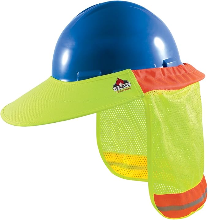 EZ-Cool 396-801FR-YEL FR Treated Hi-Vis Hard Hat Neck Sun Shade Shield Accessories with Visor, Large, Yellow - Fits Both Cap Style & Full Brim Hard Hats