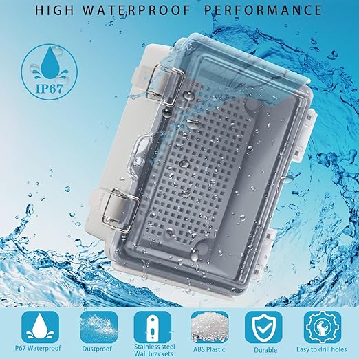 Outdoor Waterproof Electrical Box Junction Box Weatherproof IP67 ABS Plastic Enclosure Switch Router Project Box Electronics Enclosure with Mounting Plate Wall Bracket Clear 5.9"x3.9"x2.8"