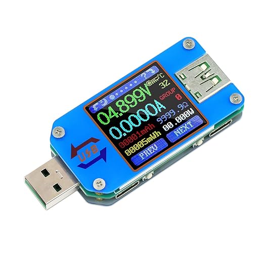 DROK USB Power Meter, DC 4-24V 5A LCD USB A&C Voltage Current Display USB Tester Multimeter, Test Speed of Charger Cables, Capacity of Power Bank, QC 2.0 3.0