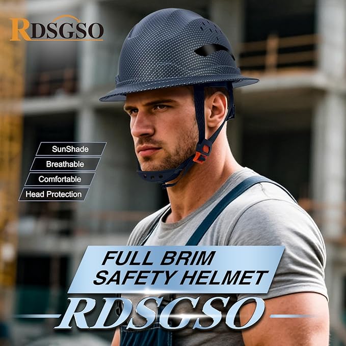 Full Brim Industrial Safety Helmet ANSI/ISEA Z89.1 Type I Class C Certified Hard Hats 6-Point Suspension Lightweight Vented for Construction, Logging, Outdoor Work RGS-B6