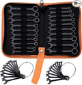 Mini Wrench Set Metric and SAE 20-Piece Ignition Wrench Set, 4mm-11mm & 5/32"-7/16" Open End and Box End Combination Wrench Kit Super Thin Small Spanner with Zipper Bag and Key Ring, Black