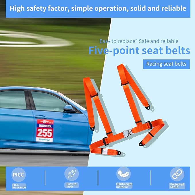 Yakitoko Universal 4 point Safety Harness Set 2inch Fits Go Kart,UTV,ATV,Racing Orange (FJKORANGE)