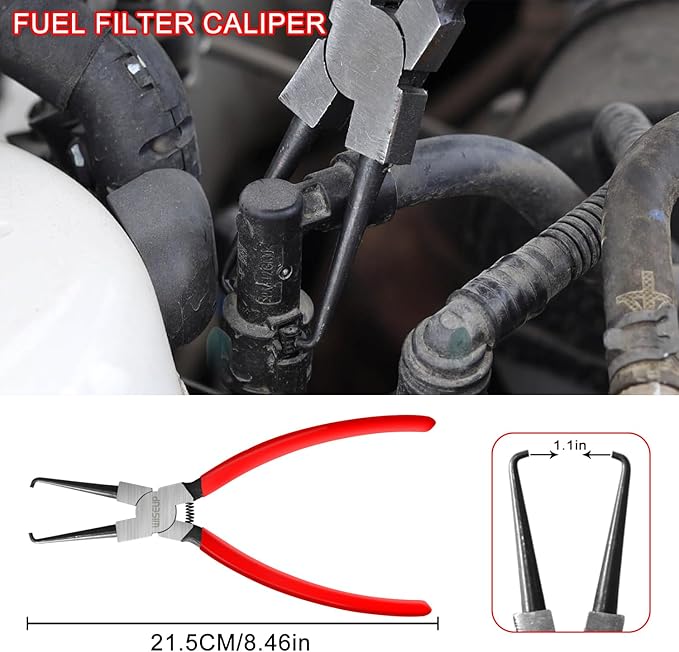 WISEUP 8-Piece Fuel Line Disconnect Tool Set – Fuel Line/Hose Clamp/Removal Pliers, Electrical Disconnect/Push Pin Tools, Relay Puller, Panel Clip Remover & Filter Caliper