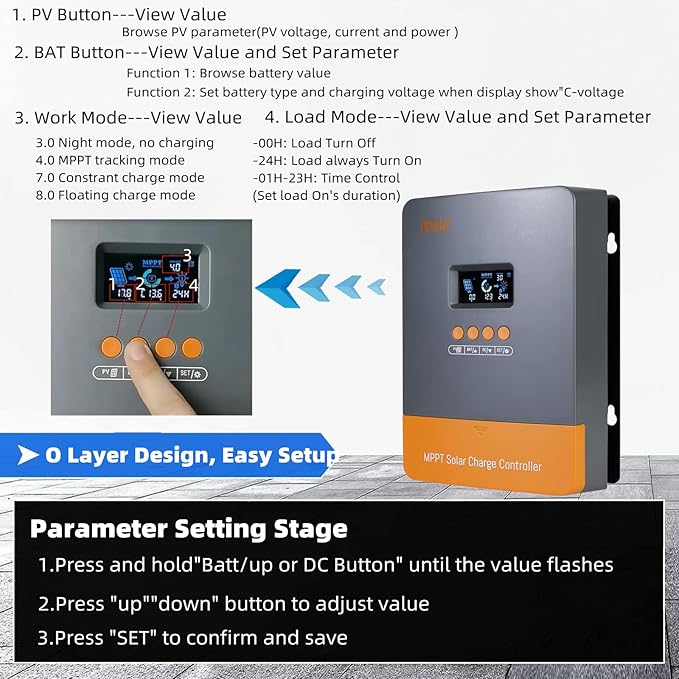 PowMr 60Amp MPPT Solar Charge Controller,12V/24V/36V/48V, w/ Backlight LCD Display, Solar Charge Controller for Sealed Lead Acid Flooded Gel and Li Battery