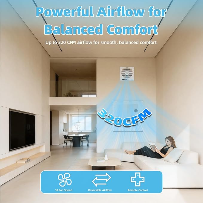 2PCS 8" Room to Room Fan with Remote, 320 CFM Room to Room Air Transfer Fan, 10 Speeds Quiet DC Motor Through Wall Fan & Exhaust Vent for Bedroom, Laundry, Kitchen, Garage, ETL Certified