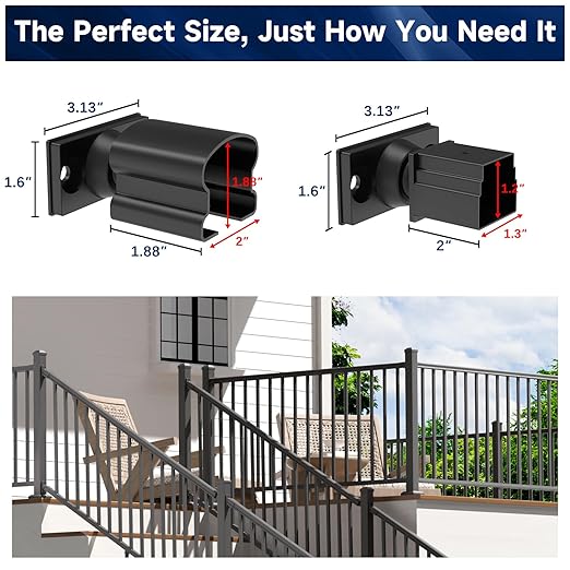Egadis 4 Pack Aluminum Deck Railing Bracket Connector, Adjustable Railing Bracket, Black Textured AAMA 2604 Powder-Coat Finish Railing System for Outdoor Decks, Porches & Balconies