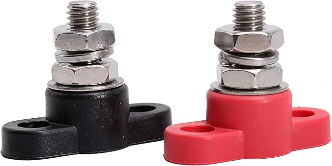 Fastronix 3/8" Stainless Steel Single Stud Power and Ground Junction Block Red and Black