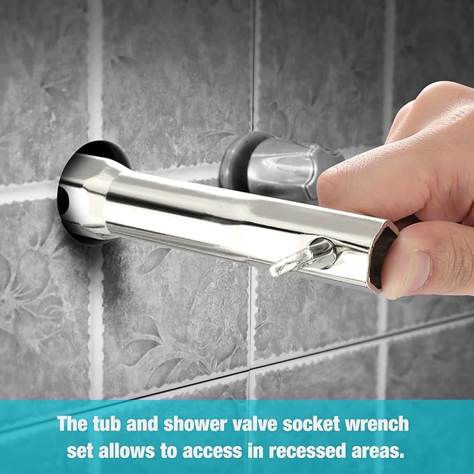 DURATECH Shower Valve Socket Wrench Set with Bar Handle for Removing Tub & Shower Valve, SAE, Includes 21/32”x 27/32”, 29/32”x 31/32”, 1-1/32” x1-3/32”, 1-5/32”x1-9/32”, 1-11/32”x 1-7/16”, 5-Piece