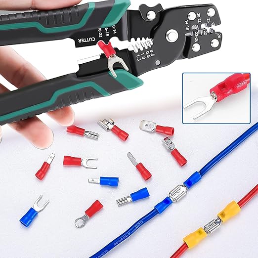 smseace 22-10AWG Wire Crimp Connectors 2.8mm/4.8mm/6.3mm Male and Female Connector kit Insulated Wire Spade/Fork/Ring Electrical Speaker Connector