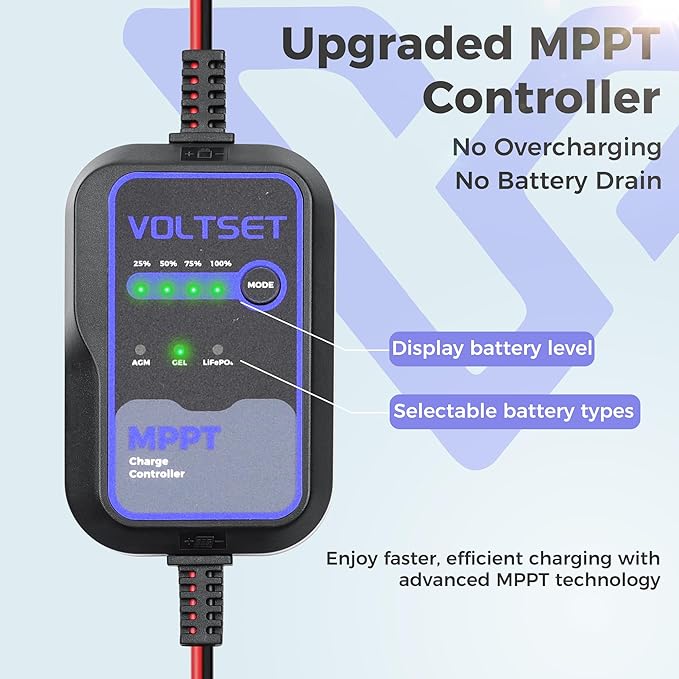 Voltset Solar Panel Kit 50W 12V with MPPT Controller, Solar Battery Trickle Charger Maintainer, Waterproof Solar Panel with Adjustable Mount Bracket for Boat RV Motorcycle Marine