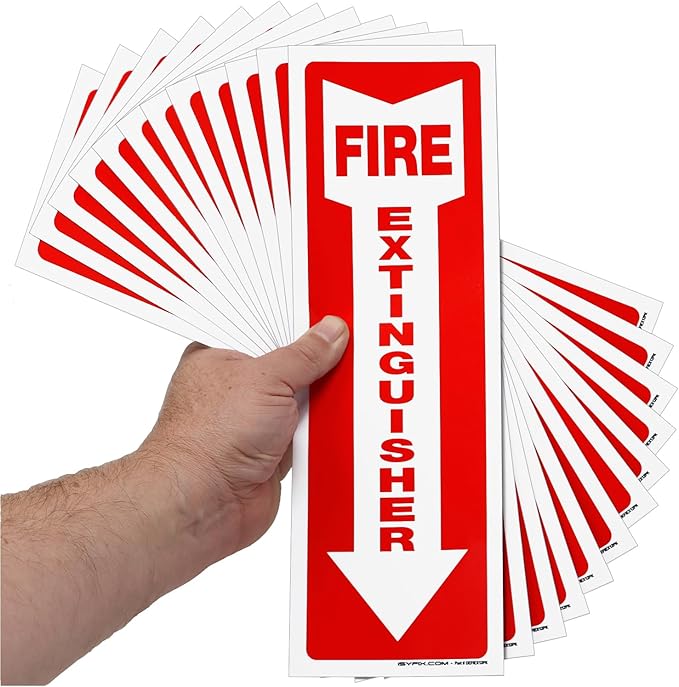 iSYFIX Fire Extinguisher Reflective Sticker Sign – 12 Pack 4x12 – Premium Self-Adhesive Vinyl, Laminated for Ultimate UV, Weather, Scratch, Water and Fade Resistance, Indoor and Outdoor