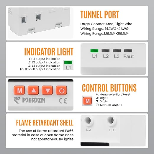 Automatic Transfer Switch - 110V/240V 63A Adjustable Circuit Breaker Overcurrent Overvoltage Undervoltage Protection Low Voltage Cutoff Between Utility Power Generator Inverter(4P 63A)