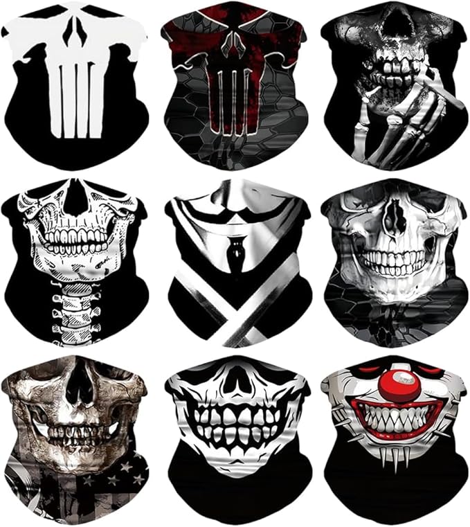9 Pcs Neck Gaiter Face Mask Men Women Sun UV Protection Seamless Skull Bandanas Seamless Bandana Rave Face Cover Scarf Mask