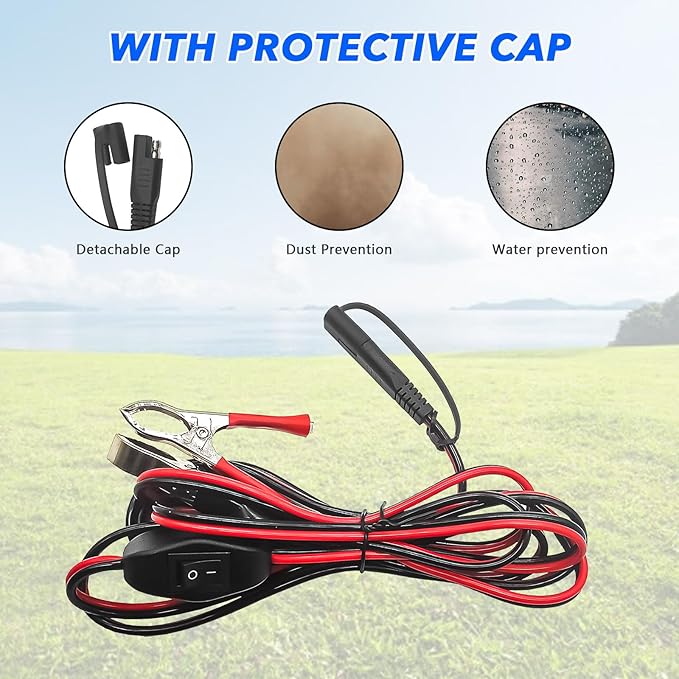 SAE to Alligator Clips Wire Harness with OnOff Switch 12V24V Quick Disconnect Extension Cord for Pump Motorcycle Car Battery Solar Panels, Use On Lawn and Garden Sprayers, 8.2Ft2.5M