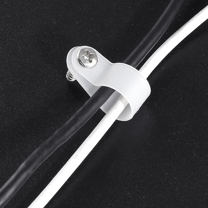 50 Pcs 1/2 Inch R-Type Clip Clamp, Nylon P-Type Mounting Clips, Cable Clip Wire Clamp for Wire Management, Stainless Steel Screws Included