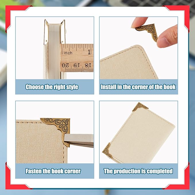 Zhengmy 80 Pieces Book Corner Protector Metal Vintage Photo Album Corner Protectors Decoration for Crafting Scrapbooking Photo Angle Book Cover Menus Notebook