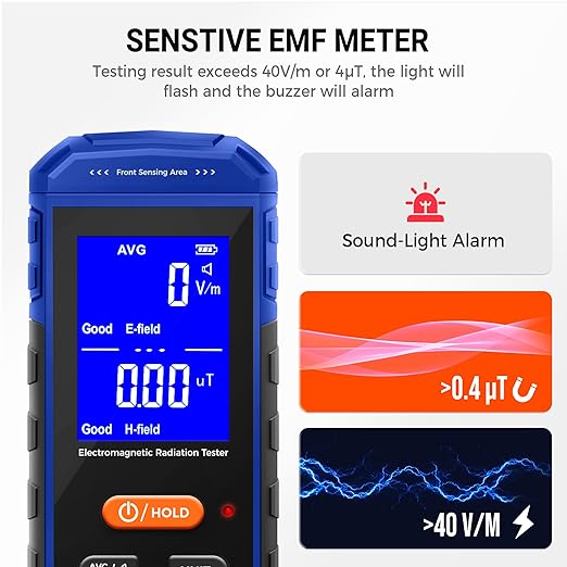 Rechargeable EMF Meter, Handheld Electromagnetic Field Detector with Digital LCD, Suitable for Home and Outdoors EMF Inspections, and Ghost Hunting - Blue
