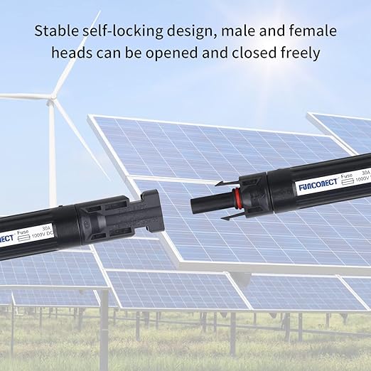 Solar Panel Connector, 30A Connectors for Solar Panels, Male/Female IP67 Waterproof 1000v DC with Fuse Holder (1 Pair)