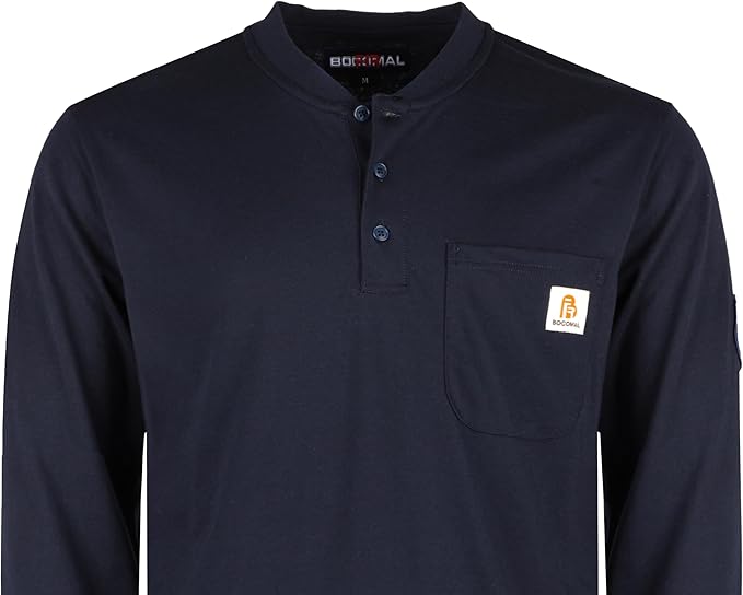 BOCOMAL FR Shirts Henley 7oz Midweight Fire Resistant Clothing NFPA2112 CAT2 Men's Flame Retardant Work Shirt