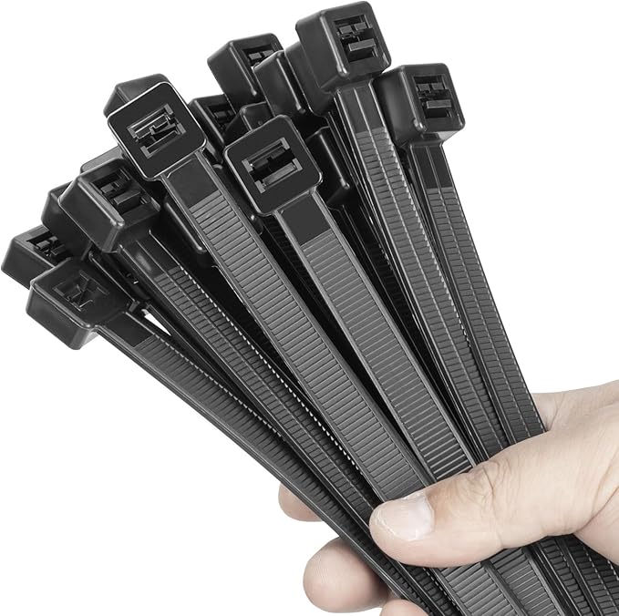 18 inch Black Long Zip Ties Heavy Duty (100 Pack), 2025 New Patented Design, 300 LBS Ultra Strong Tensile Strength, Self-Locking Nylon PA66 UV Resistant Cable Ties for Indoor and Outdoor Use