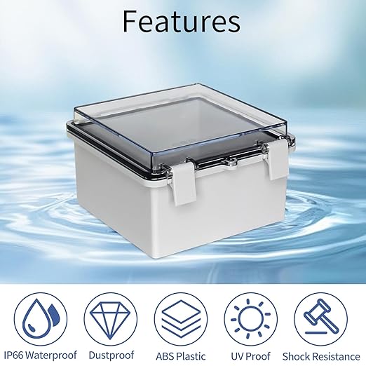 Electrical Junction Box Outdoor Project Box IP66 ABS Plastic Electrical Enclosure Hinged Cover Electric Box Clear(5.9"x5.9"x3.5")
