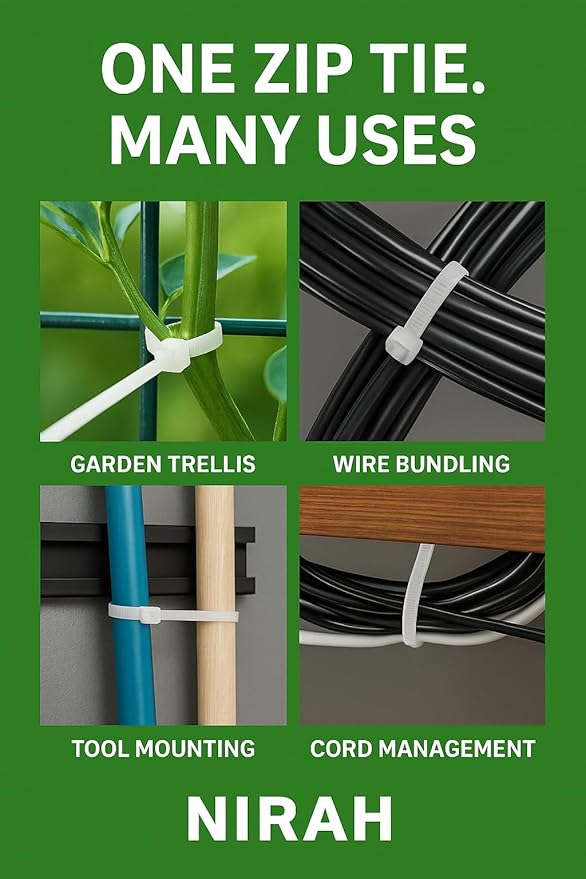 Zip Ties 14 inch Clear White, 50 lbs Strength, UV resistant, Self-locking, Multi-purpose Long Cable Ties, Wire Ties Heavy Duty Tie Downs for Office, Home, Outdoors, Cable Management by Nirah