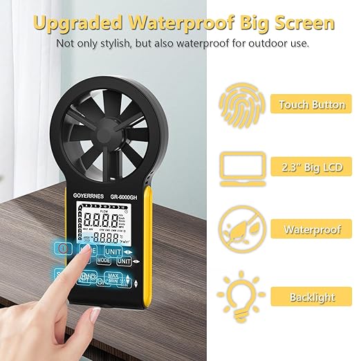 Handheld Anemometer CFM Meter, Rechargeable Digital Air Flow Wind Speed Gauge Meter CFM Measuring Device for HVAC Outdoor Sailing