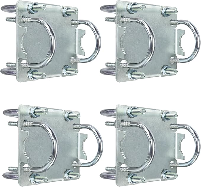 4 Sets Antenna Mast Clamp Cross-Over Bracket Kit with U Bolts for 1"-2" OD Poles, Heavy Duty Mounting Hardware for MINO Yagi TV Antennas, Security Camera, Weather Station