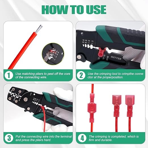 Twidec/100PCS Nylon Spade Connectors Kit 22-10 Gauge Quick Disconnect Fully Insulated Male and Female Wire Spade Terminal Assortment Kit and Wire Crimper Tool with Stripper Cutter