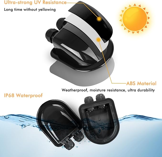 Restmo IP68 Waterproof Solar Cable Entry Gland, Weather Resistant Dual Cable Entry Housing for Solar Panels of RV, Caravan, Marine, Boat, Cabin, Black