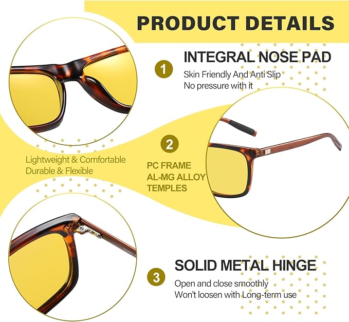 DUCO Polarized Night Vision Glasses for Men and Women Yellow Safety Driving Glasses with UV Protection and Anti Glare