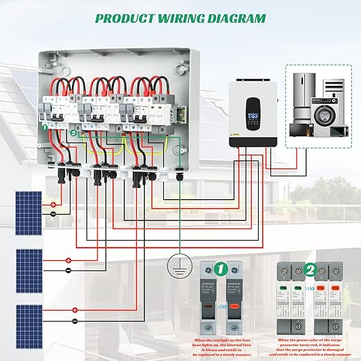 3 in 3 Out Solar Combiner Box,PV Combiner Box with 20A PV Fuse,DC 20A Circuit Breaker and Surge Protector,IP65 Solar Disconnect Switch Box for Indoor Outdoor Solar Panel System (3 in 3 Out 20A 1000V)