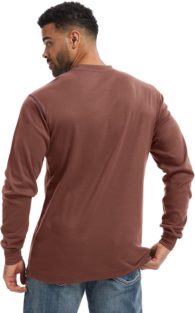 WORKWEYA FR Shirts for Men 6.5 oz Flame Resistant Long Sleeve Henley Shirt NFPA 2112/CAT2