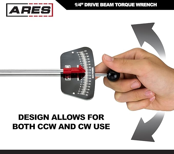 ARES 70213-1/4-inch Drive Beam Torque Wrench - 0-80 Inch/Pounds and 0-9 Newton/Meter Torque Wrench - High Visibility Markings for Easy Readings