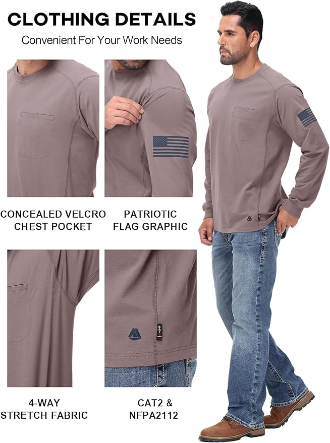 FR Shirts for Men 5.5OZ Lightweight Stretch Patriot Baseball T-Shirt Work Shirt
