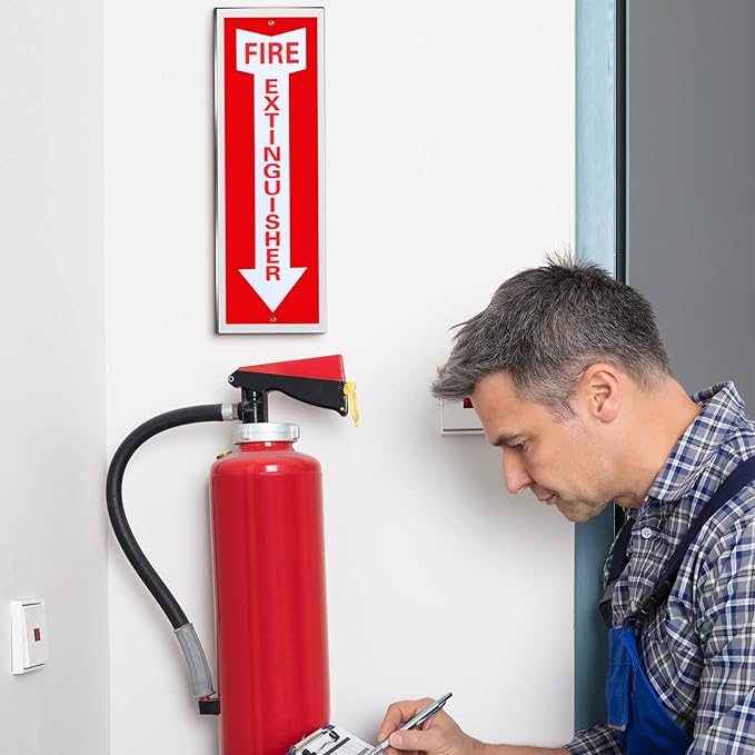 Tondiamo 8 Pack Fire Extinguisher Sign Rust Free Aluminum Reflective Signs 4 x12 Inch Laminated for Ultimate UV, Weather, Scratch, Water and Fade Resistance, Indoor and Outdoor(Reflective)