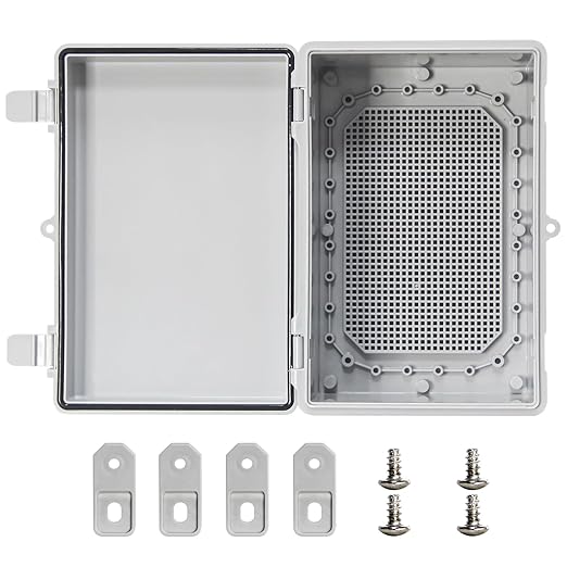 Waterproof Outdoor Junction Box Heavy Duty ABS Waterproof Box IP66, UV Resistant Electrical Enclosure for Marine, Garage & Solar Panel Installations Gray Cover 11.4"x7.4"x5.5"