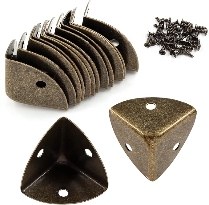 12pcs Antique Metal Box Corner Protectors, Shelf Edge Protector Decorative, Corner Guards Reliable Hardware with Mounting Screws(Bronze)