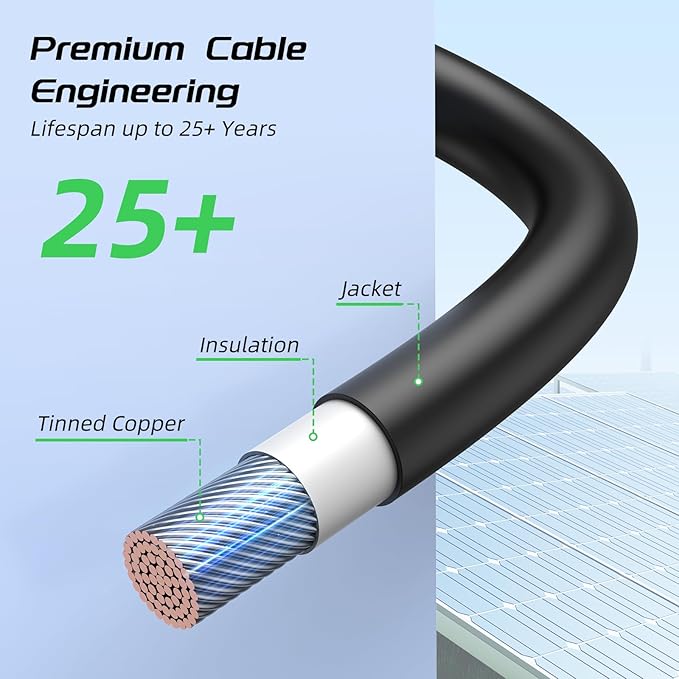 40Feet 10AWG Solar Panel Extension Cable, Bateria Power 10 Gauge 6mm² PV Wire with Female & Male Waterproof Connectors for RV, Photovoltaic Systems, Set of 2