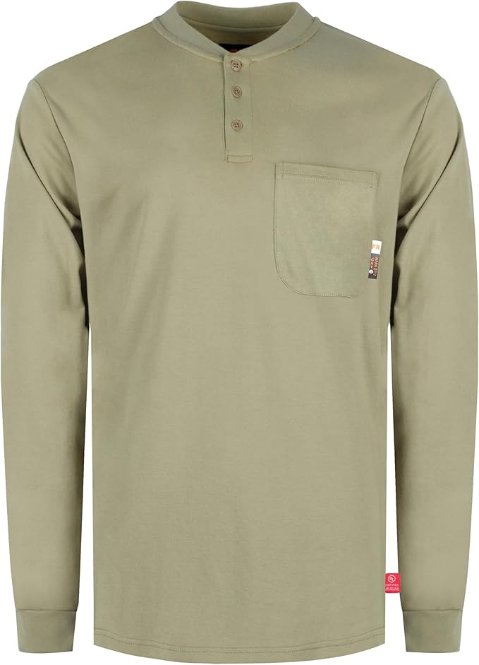 KONRECO FR Shirts for Men Long Sleeve 7oz Cotton Flame Resistant/Fire Retardant CAT2 Henley Shirt