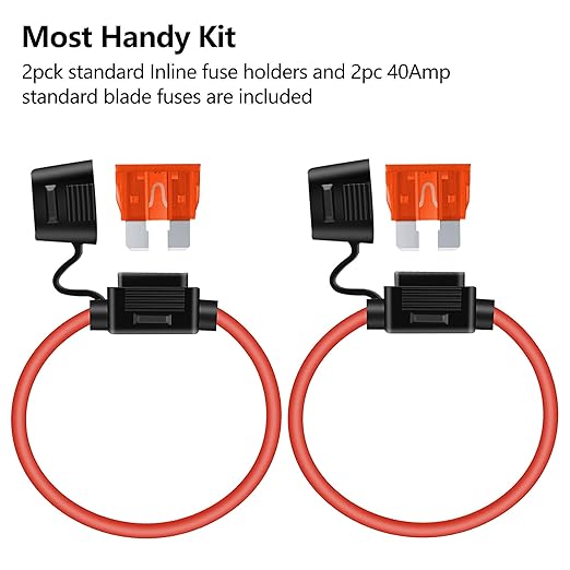 MulWark 2 Pack 10 Gauge Tinned Copper Marine Wire Waterproof IP67 Inline Fuse Holder Pigtail Blade Fuse Block Relay with 40AMP Automotive Fuses Set for Car Truck ATV Boat Motorbikes