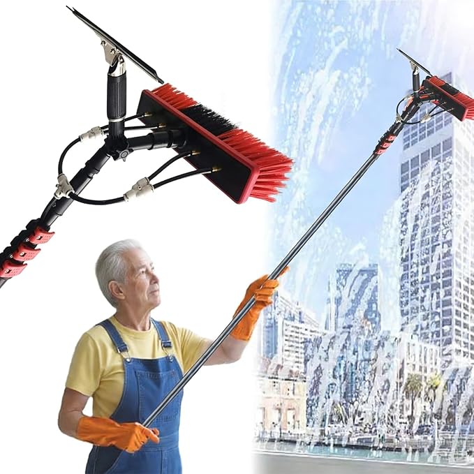 Water Fed Pole Brush Kit Water Fed Cleaning Brush with Squeegee,Solar Panel Window Cleaner Cleaning Brush Telescopic Window Cleaner Solar Panel Cleaning System Washing Kit(36FT/10.8M)