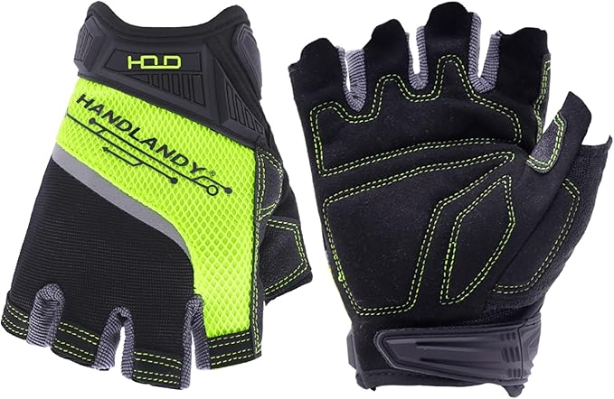 HANDLANDY Fingerless Work Gloves for Men Utility Padded Half Finger Driving Working Gloves (Small, Green)