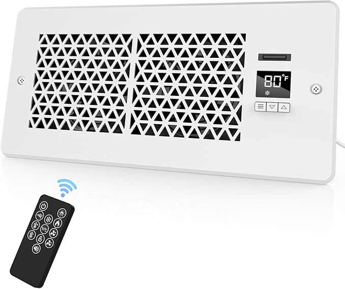 Register Booster Fan for 4" x 10" Register Holes with Remote Control and Thermostat, 10-Speeds Floor Vent Fans Booster - Enhances AC Heating&Cooling Airflow, Quiet Air Duct Fan for Wall, White