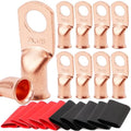 TKDMR 10pcs 2 AWG-3/8 Battery Lugs,Heavy Duty Wire Lugs,Ring Terminals,Battery Cable Ends,0 Guage terminals,Battery Terminal Connectors with 10pcs 3:1 Heat Shrink Tubing.