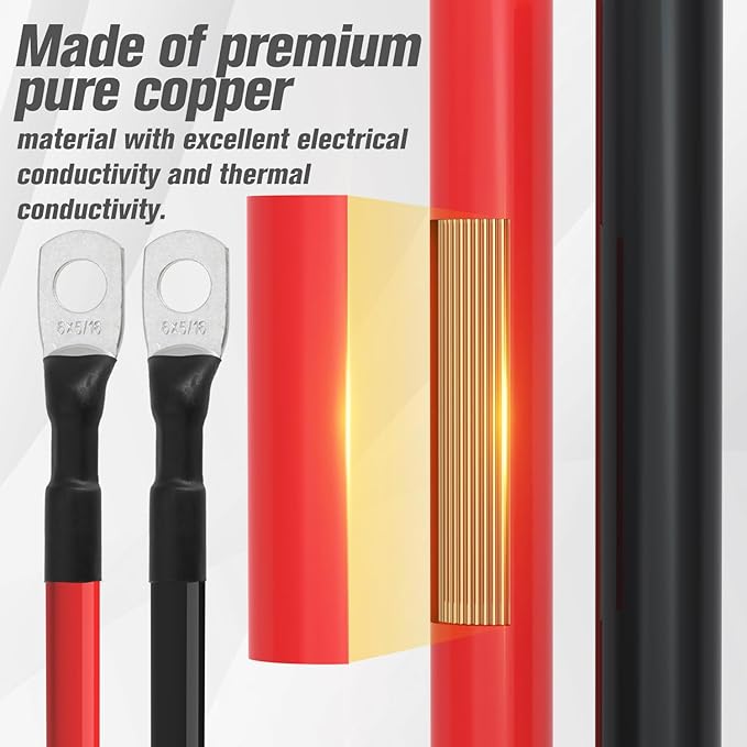 6 AWG Battery Cable 6AWG Gauge Battery Inverter Cables for Automotive Solar Marine Boat RV Car Motorcycle (6 AWG, 20in, 5/16")