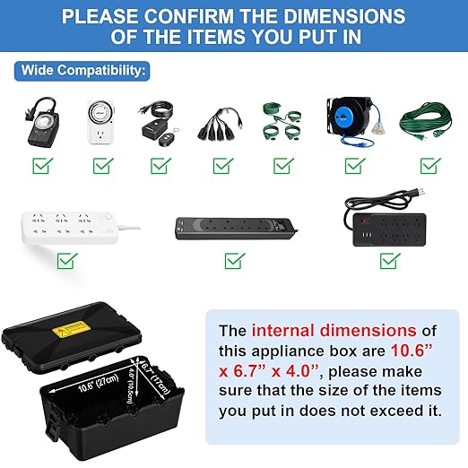 Large Outdoor Electrical Box Waterproof 12.8 x 8.2 x 5 in, IP54 Waterproof Extension Cord Cover Outlet Box, Weatherproof Connection Box for Electronics Outside, Power Strip, Light, Plug