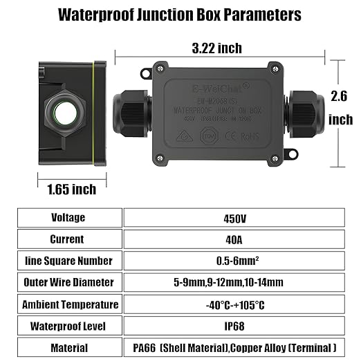 IP68 Waterproof Junction Box Outdoor, 2 Way Electrical Enclosure with Terminal Block, 2 Port Outdoor Cable Connector for Landscape/Garden/Holiday Lights (Halloween Christmas)