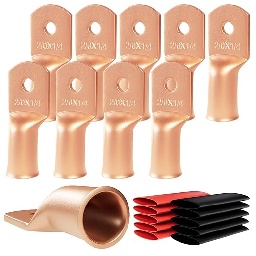 10pcs 2/0 Awg(00 Guage) - 1/4" (M6) Sanuke Wire Lugs Ring Terminal Connectors Ends Heavy Duty for Battery Cable Lug Wire Electrical Eyelets with 3:1 Dual Wall Adhesive Heat Shrink