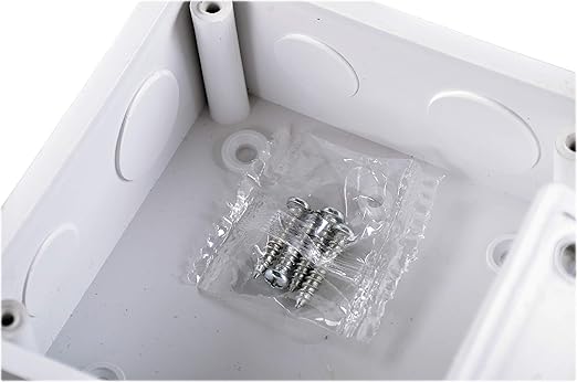 Co. 4" x 4" x 3" PVC Plastic Junction Conduit Box with Pre Molded 3/4" & 1/2" Conduit Holes, Easy to knock out covers, Metal screws